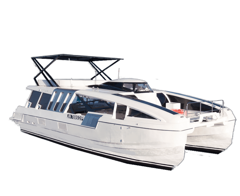 Snowy Yacht — a modern white catamaran operated for private charters and island cruises in Kota Kinabalu, Sabah.