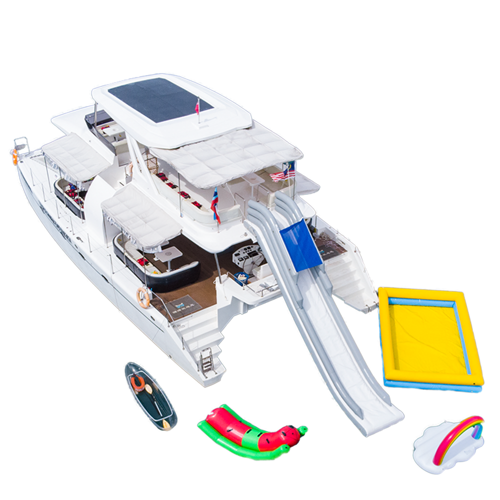 Party Boat with float toys and transparent kayak